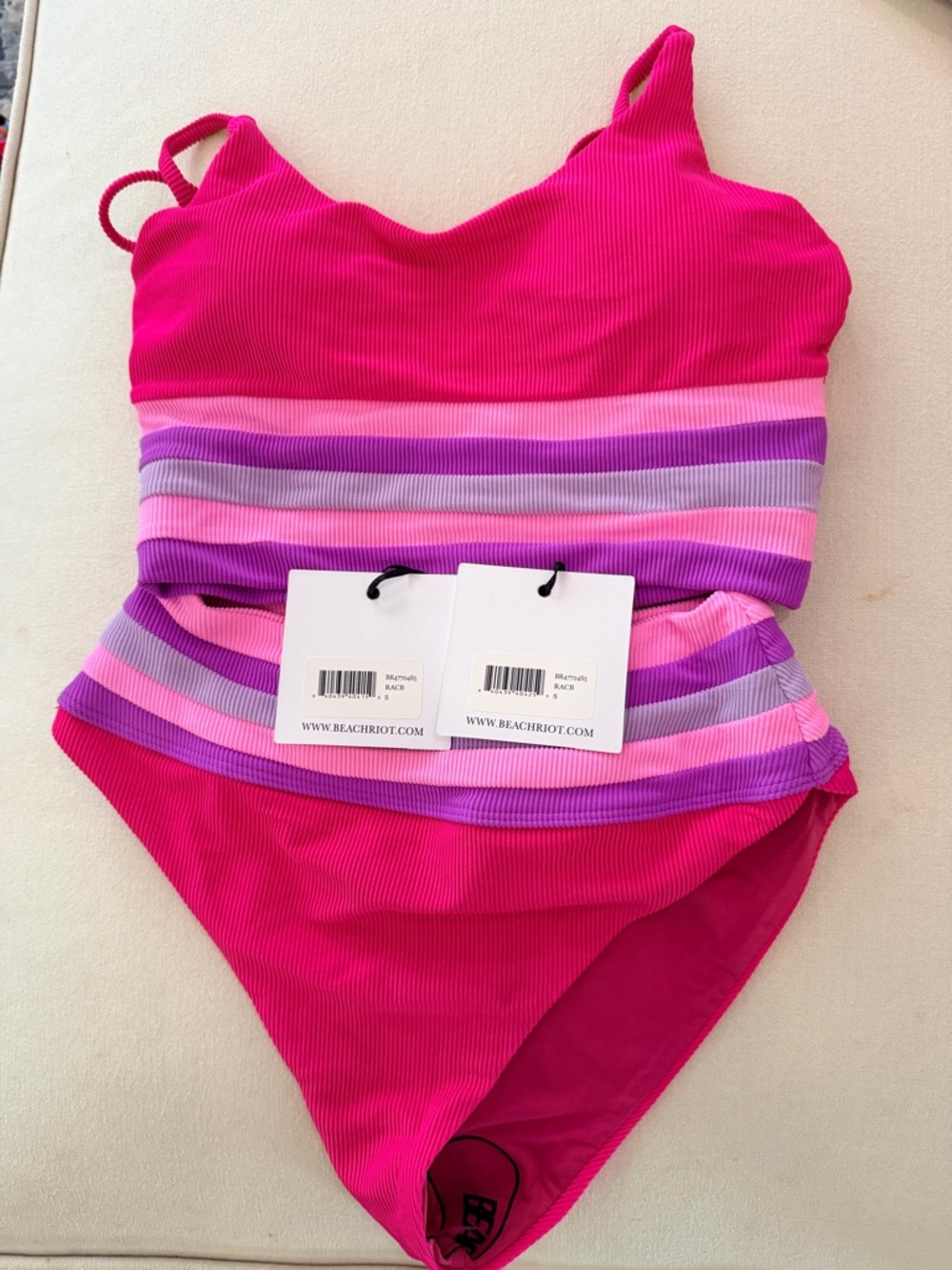 BEACH RIOT Mae-Millie 2-Piece Bikini Raspberry Color Block NWT Small - Picture 3 of 8